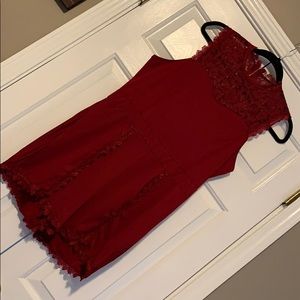 Maroon Romper with Lace Trim
